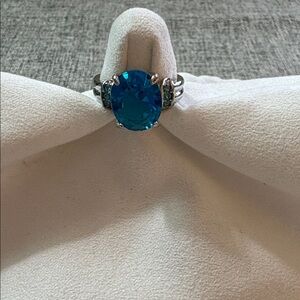 Blue Gemstone Silver Ring Approximate Size 6.25